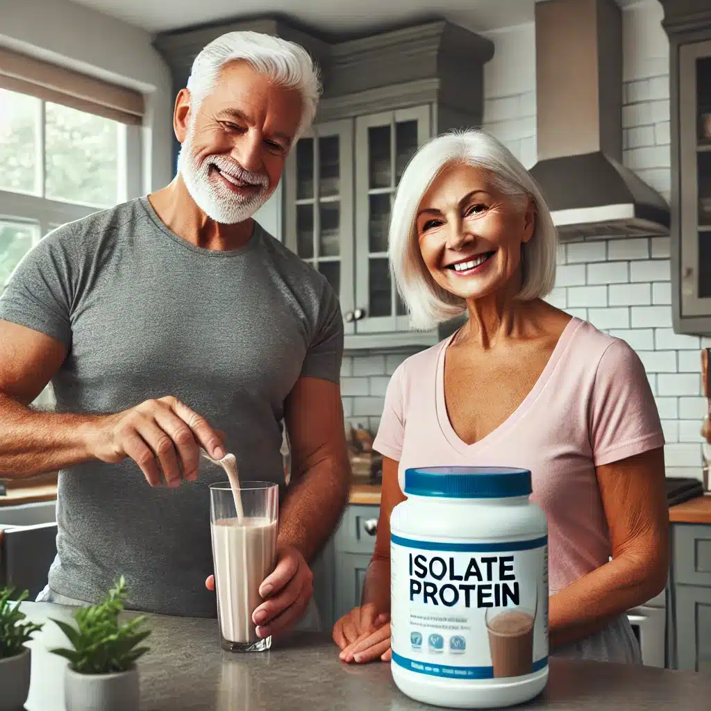 Isolate protein for seniors supporting healthy aging, enhancing muscle strength, bone health, and overall wellness in older adults.