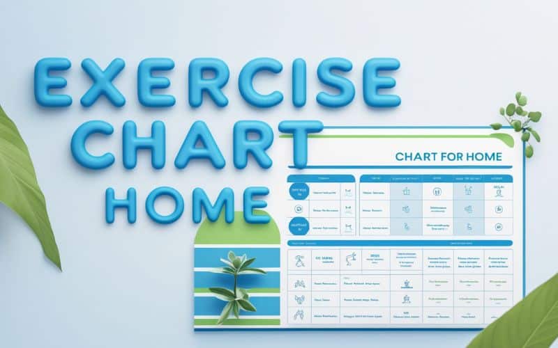 Exercise chart for home workouts, showcasing a variety of exercises for strength, flexibility, and endurance training.