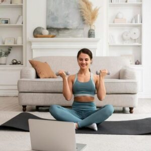 Person doing strength training at home using bodyweight exercises to build muscle, improve endurance, and stay fit without a gym.