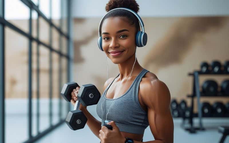 Young adult following a beginner fitness routine plan at home with bodyweight exercises and a yoga mat