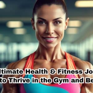 A person working out in the gym, focused on their health and fitness journey, with a Syner Nutrition protein supplement in the background.