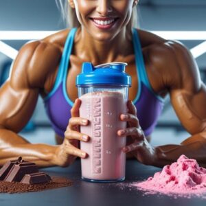 Assorted Syner Nutrition whey protein flavors chocolate vanilla and strawberry tubs with measuring scoop